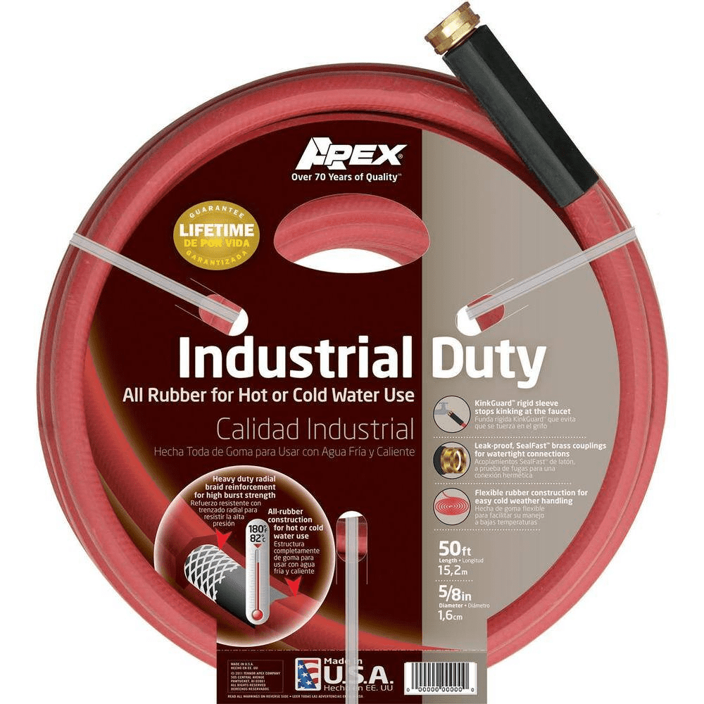 Red Rubber Commercial Hot & Cold Water Hose Industrial Duty 5/8 in. Dia