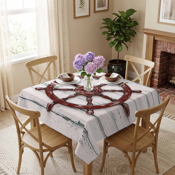 Red Rubber Square Tablecloth 54x54 Inch White Wood Grain Waterproof Polyester Tablecloth for Dining Table, Washable Table Cover for Kitchen Dining Room Wedding Decoration,Stain Resistant