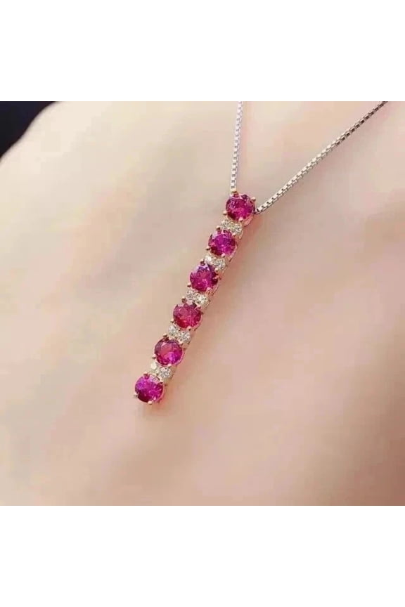 Red Ruby 2Ct Round Cut Simulated Pretty Women's Gift Pendant 14K Yellow Gold Plated 18"inch