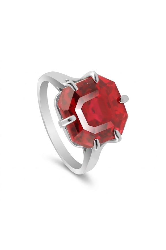 Red Ruby Asscher Cut Solitaire Ring 5.00 Ct. 925 Sterling Silver Gift for Her Size 5 US