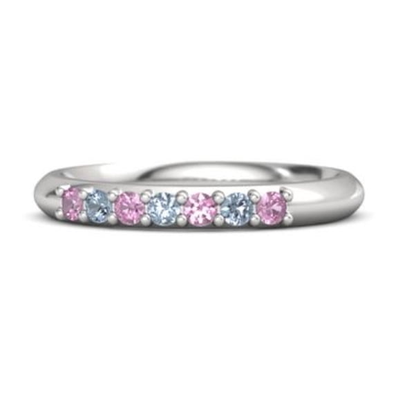 Pink Pink Tourmaline & Blue Topaz Half Eternity Dainity Band Ring 925 Sterling Silver Ring Women Gift Gift For Mom - Wife Promise Gift Size US- 6.5