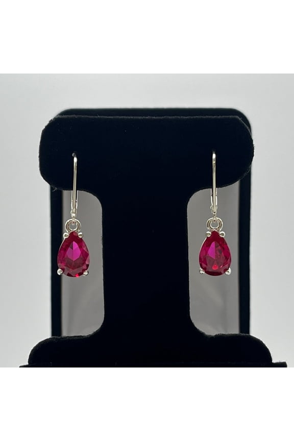 Red Ruby Dangle Earrings, Oval Cut Gemstone, Moissanite Accents, 925 Sterling Silver
