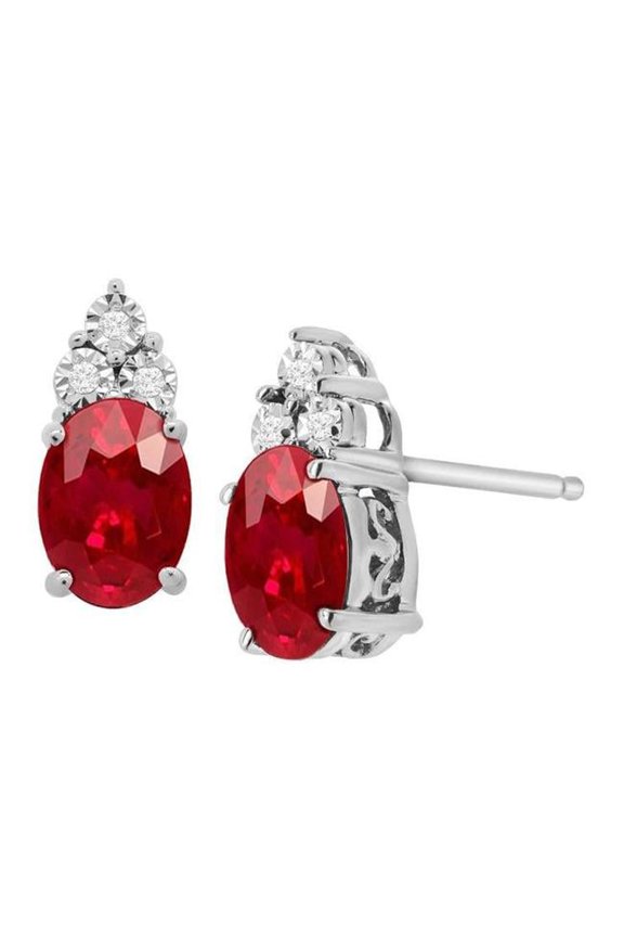 Red Ruby & Diamond 5.30 CT Gemstone Stud Earrings