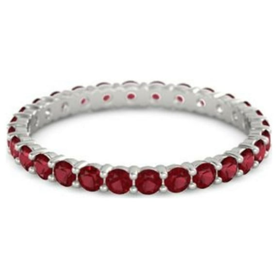 Red Ruby Gemstone Round 2.50 MM 925 Sterling Silver Eternity Women Stacking Ring Jewelry (Sterling Silver, 6.5)