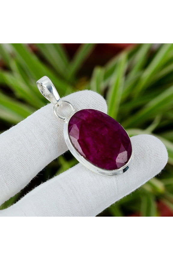 Red Ruby Gemstone Round Pendant Necklace for Women in 925 Sterling Silver | Elegant Birthstone Jewelry