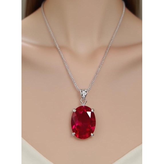 Red Ruby Gemstone Round Pendant Necklace for Women in 925 Sterling Silver | Elegant Birthstone Jewelry