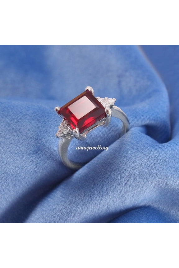 Red Ruby Ring, Cushion Cut Ruby, Stacker Ring, 925 Sterling Silver, Purpose Ring, Ruby Ring, Cluster Ring, Statement Ring, Engagement Ring