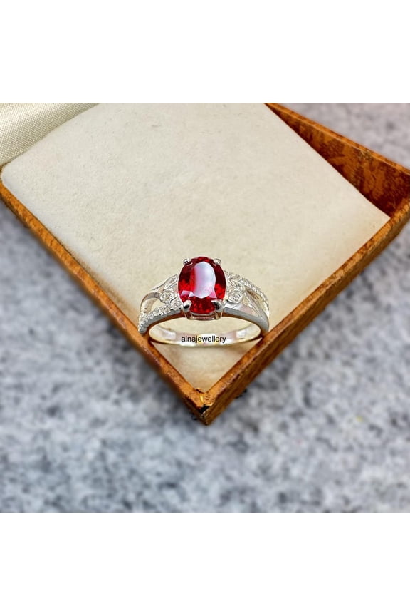 Red Ruby Ring, Cushion Cut Ruby, Stacker Ring, 925 Sterling Silver, Purpose Ring, Ruby Ring, Cluster Ring, Statement Ring, Engagement Ring