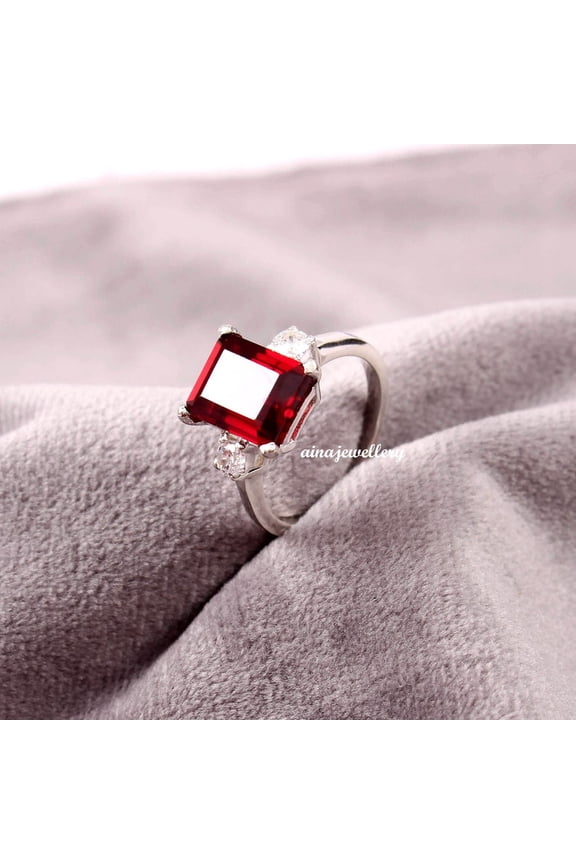 Red Ruby Ring, Cushion Cut Ruby, Stacker Ring, 925 Sterling Silver, Purpose Ring, Ruby Ring, Cluster Ring, Statement Ring, Engagement Ring