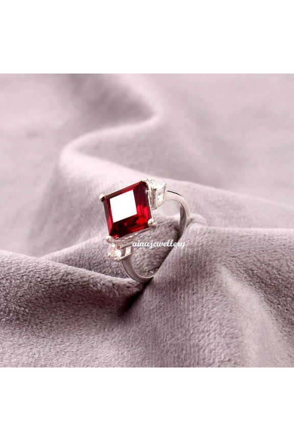 Red Ruby Ring, Cushion Cut Ruby, Stacker Ring, 925 Sterling Silver, Purpose Ring, Ruby Ring, Cluster Ring, Statement Ring, Engagement Ring