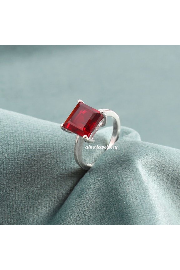 Red Ruby Ring, Cushion Cut Ruby, Stacker Ring, 925 Sterling Silver, Purpose Ring, Ruby Ring, Cluster Ring, Statement Ring, Engagement Ring