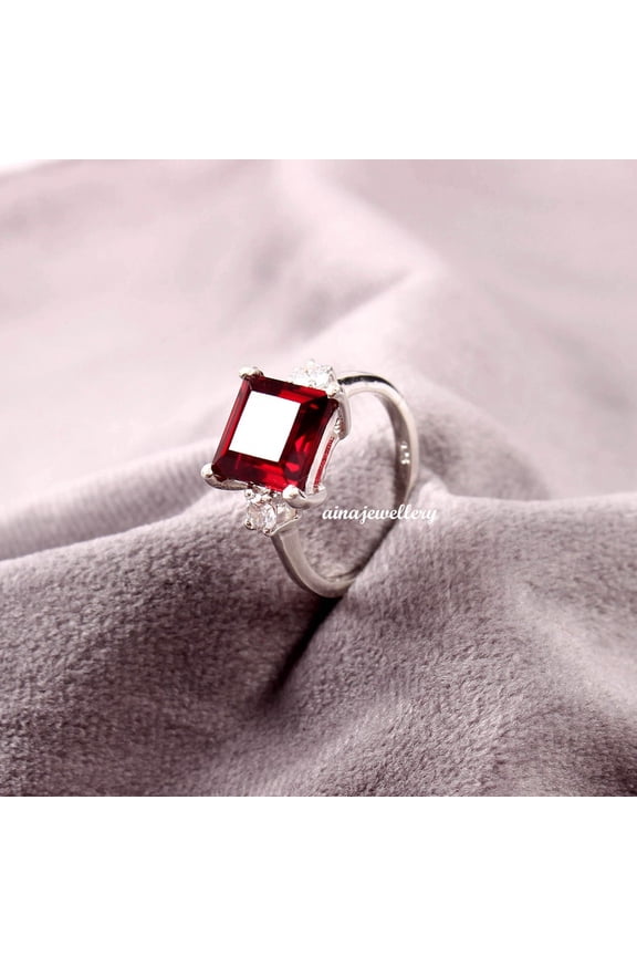 Red Ruby Ring, Cushion Cut Ruby, Stacker Ring, 925 Sterling Silver, Purpose Ring, Ruby Ring, Cluster Ring, Statement Ring, Engagement Ring