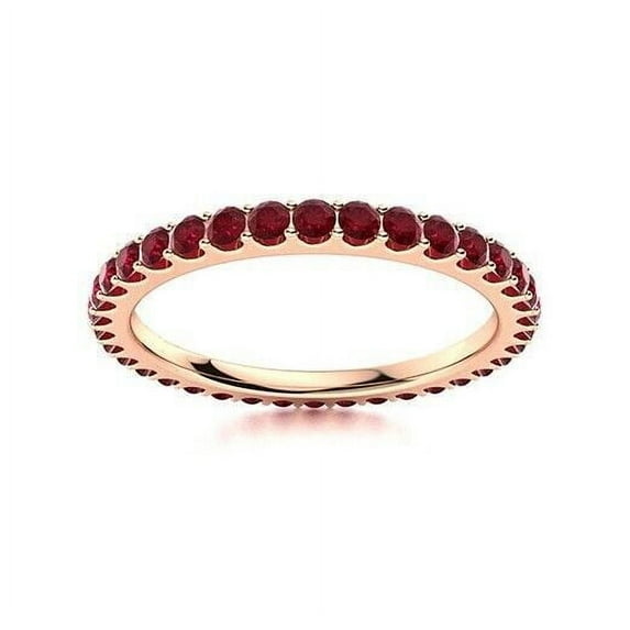 Red Ruby Round 2 mm Full Eternity Wedding Engagement Band Ring 925 Sterling Silver Rose Gold Plated Gemstone Jewelry For Women Gift By KIRAN FINE JEWELS
