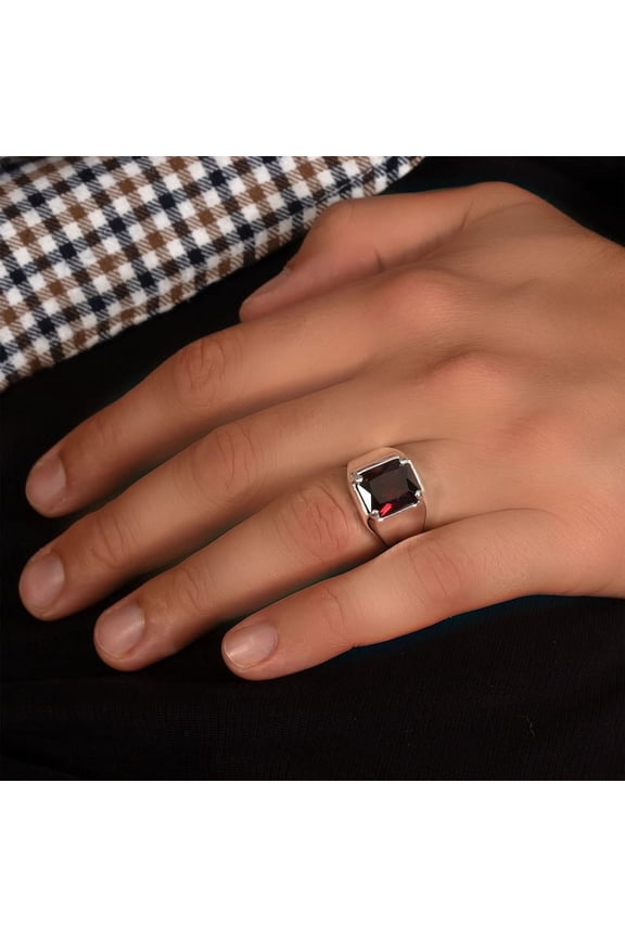 Red Ruby Silver Ring for Men | Men's Ruby Statement Ring | Father's Signet Ring. Gift for Him