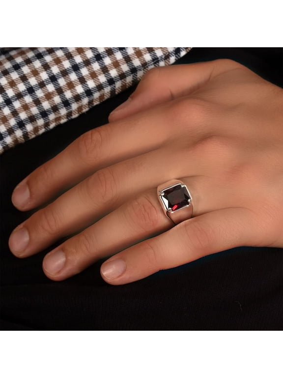 Red Ruby Silver Ring for Men | Men's Ruby Statement Ring | Father's Signet Ring. Gift for Him