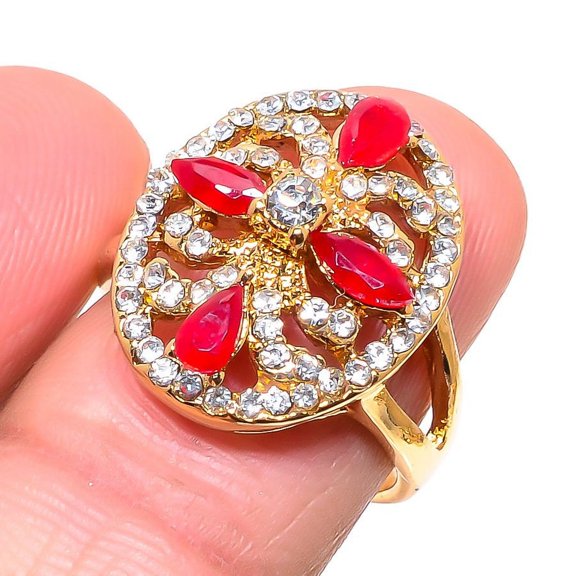 Red Ruby(Simulated) Cubic Zirconia Gemstone Handmade Jewelry Ring Size 8
