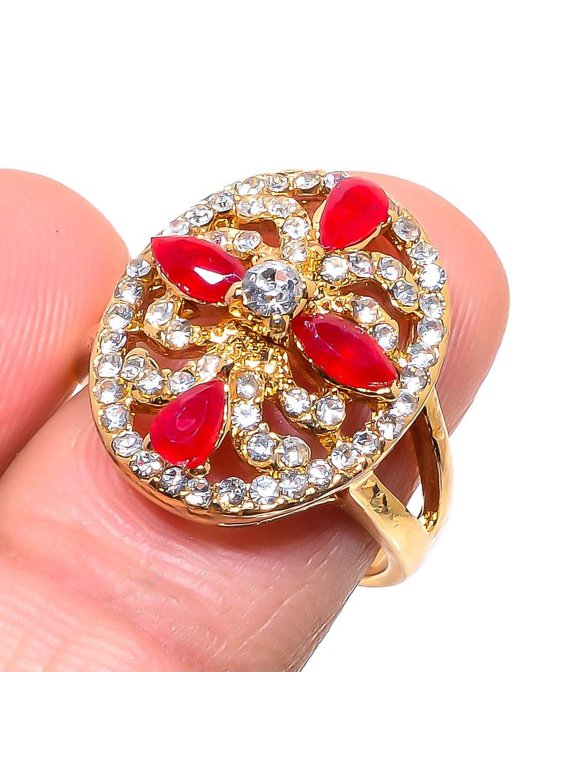 Red Ruby(Simulated) Cubic Zirconia Gemstone Jewelry Ring Size 8