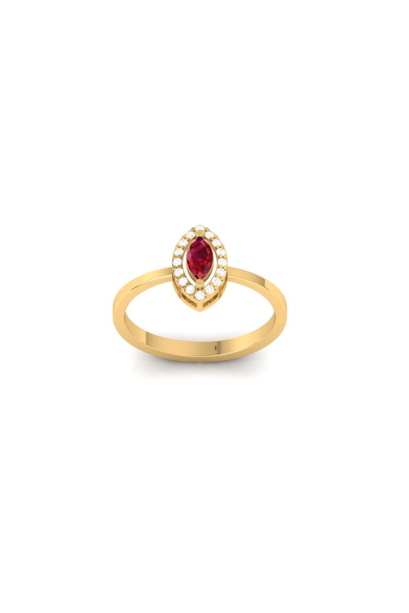 Red Ruby and Moissanite Marquise Round Cut Engagement Halo Ring for Women, 14K Yellow Gold Plated