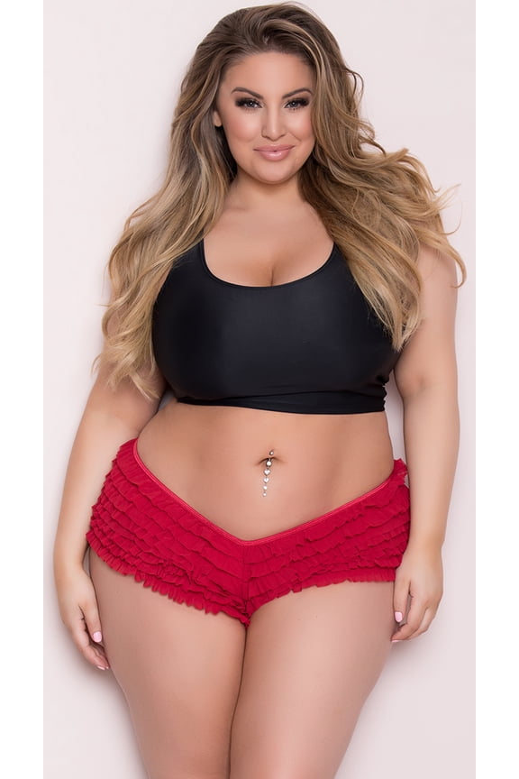 Red Ruffle Shorts W/ Back Bow Detail 114 Red