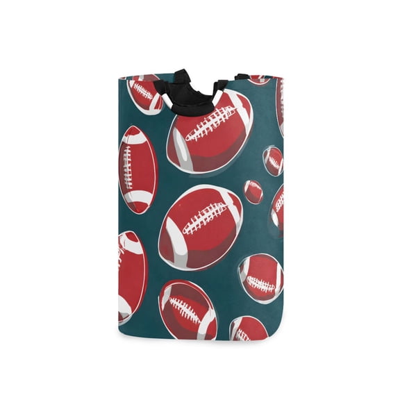 Red Rugby Balls Laundry Basket with Handles Foldable Laundry Hamper Freestanding Washing Bin 50L