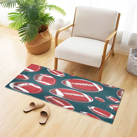 Red Rugby Balls Plush Carpet Non Slip Runner Rug Absorbent Bath Mat 39" x 20"