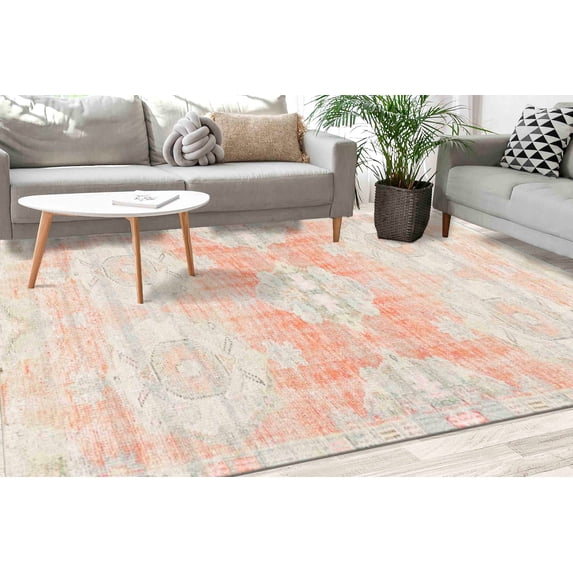 Red Rugs, Faded Rug, Medallion Rug, Boho Rugs, Turkish Rug, Bathroom Rug, Round Rug, 3D Printeds Rug, Kitchen Rug, Non-Slip Carpet, 3.3'x5' - 100x150 cm