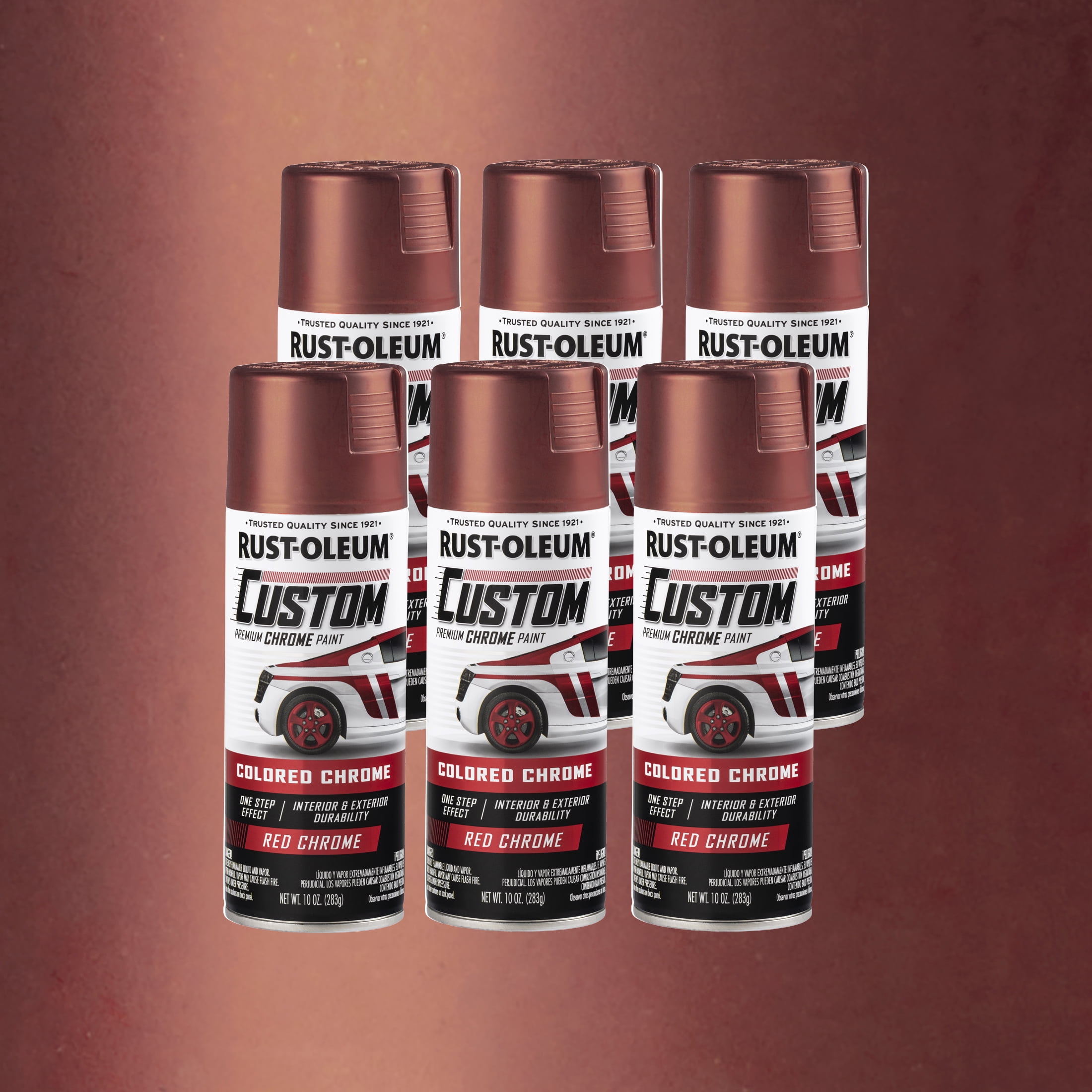 6 Pack, Red, Rust-Oleum Automotive Custom Chrome Gloss Spray Paint-340561, 10 oz