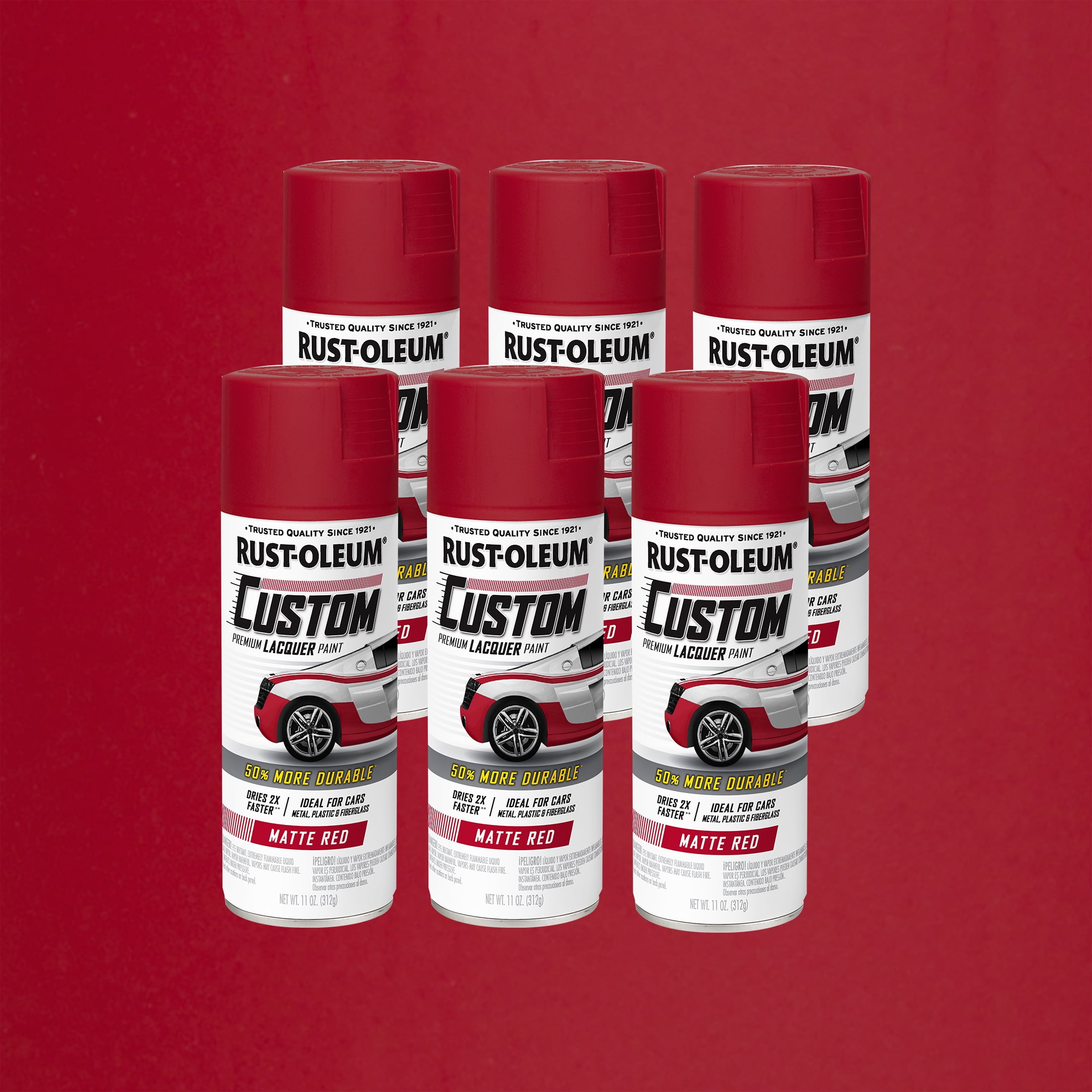 6 Pack, Red, Rust-Oleum Automotive Custom Matte Lacquer Spray Paint-311484, 11 oz