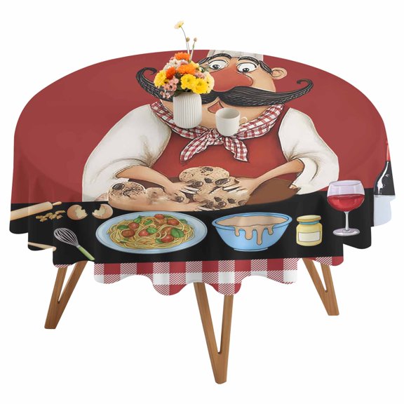 Red Rustic Chefs Round Tablecloth 54 inches Cooking Food Wine Whimsical Kitchen Waterproof Oil-Proof Table Cloth Round Table Cover for Holiday Party Picnic Dinner Decor Indoor and Outdoor Use