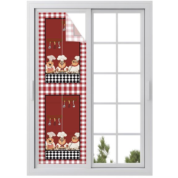 Red Rustic Chefs Window Privacy Film, Cooking Food Whimsical Kitchen Frosted Glass Window Clings Static Cling UV Heat Blocking Reusable Door Sticker for Bathroom 23.6 x 78.7 Inch