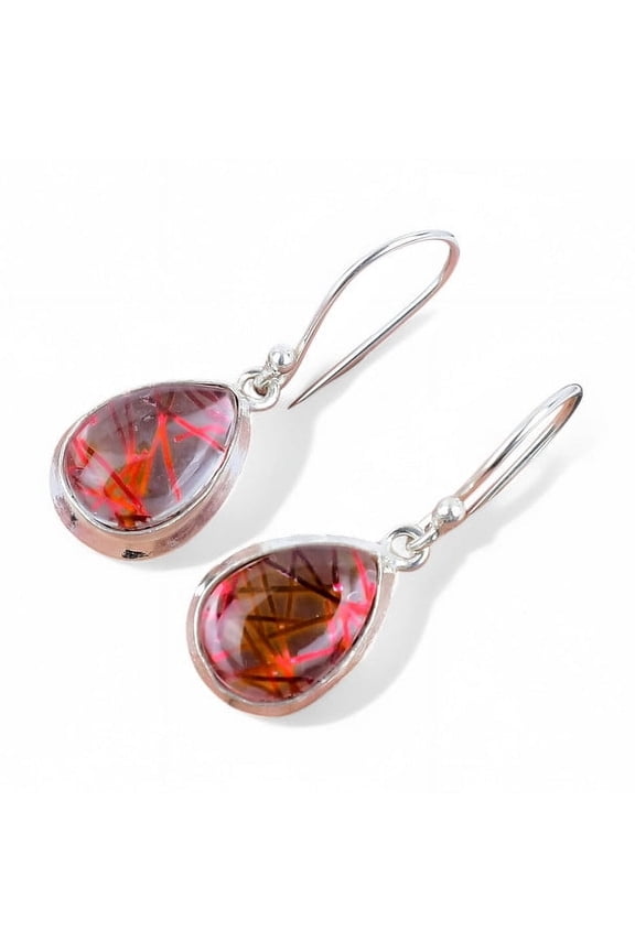 Red Rutile Earrings 925 Sterling Silver, Handcrafted & Lightweight Jewelry Gift for Brides & Special Celebrations