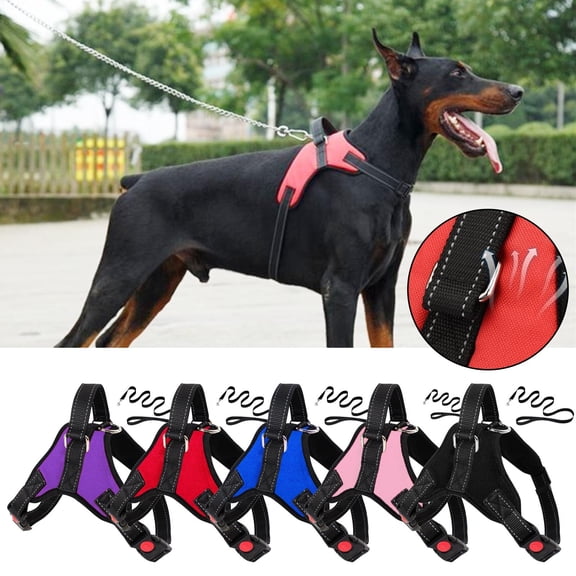 Red S Size Pet Harness And Leash Set - Adjustable Durable Nylon Padded Reflective Safety Strip No-Chafe With Quick-Release Buckle For Small Dogs - For Daily Walking Training