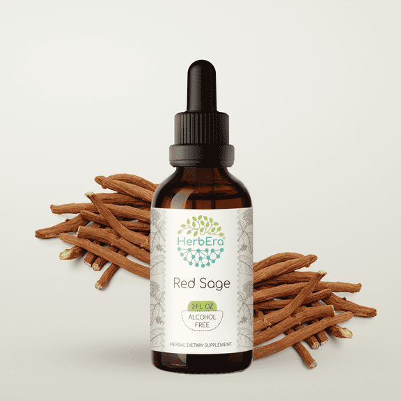 HerbEra Red Sage Tincture, Herbal Dietary Supplement for Cognitive Support, Red Sage (Salvia miltiorrhiza) Dried Root Extract, Natural, Alcohol-Free, Drops 2 oz