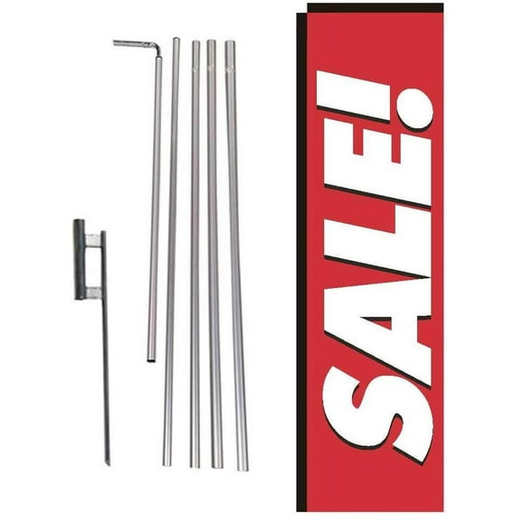 Red Sale Rectangle Feather Banner Flag with Pole Kit and Ground Spike for Outdoor Advertising, Large Signs for Businesses