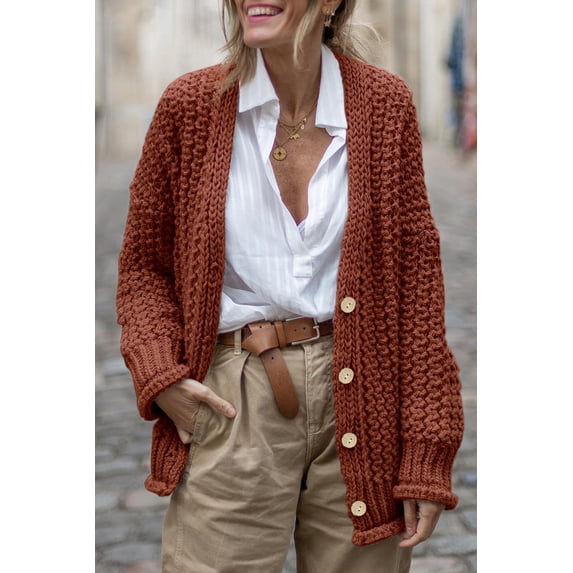Red Sandalwood Vintage Cable Knit Button Front Cardigan