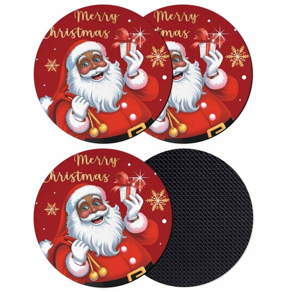 Red Santa Christmas Coasters Set of 4, Absorbent Coasters for Drinks, Gifts Xmas Snowflake Winter White Coaster for Desk Coffee Table Protection, Home Decor House Warming Gifts 4"