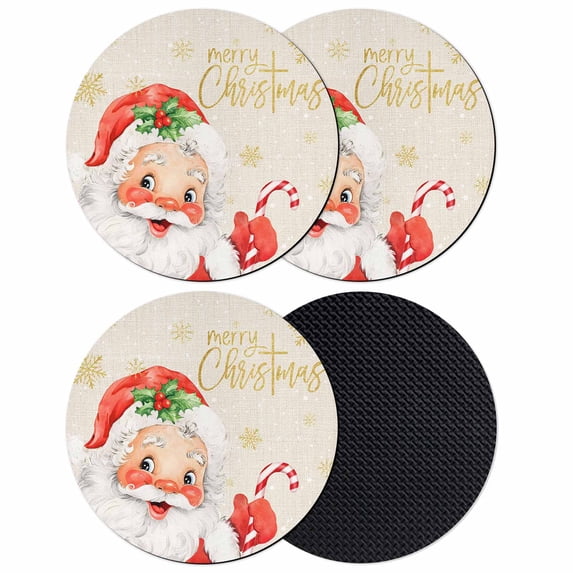 Red Santa Christmas Coasters Set of 4, Absorbent Coasters for Drinks, Xmas Snowflake Rustic Coaster for Desk Coffee Table Protection, Home Decor House Warming Gifts 4"