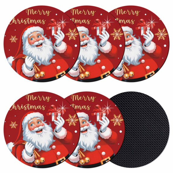 Red Santa Christmas Coasters Set of 6, Absorbent Coasters for Drinks, Xmas Snowflake Merry Christmas Coaster for Desk Coffee Table Protection, Home Decor House Warming Gifts 4"
