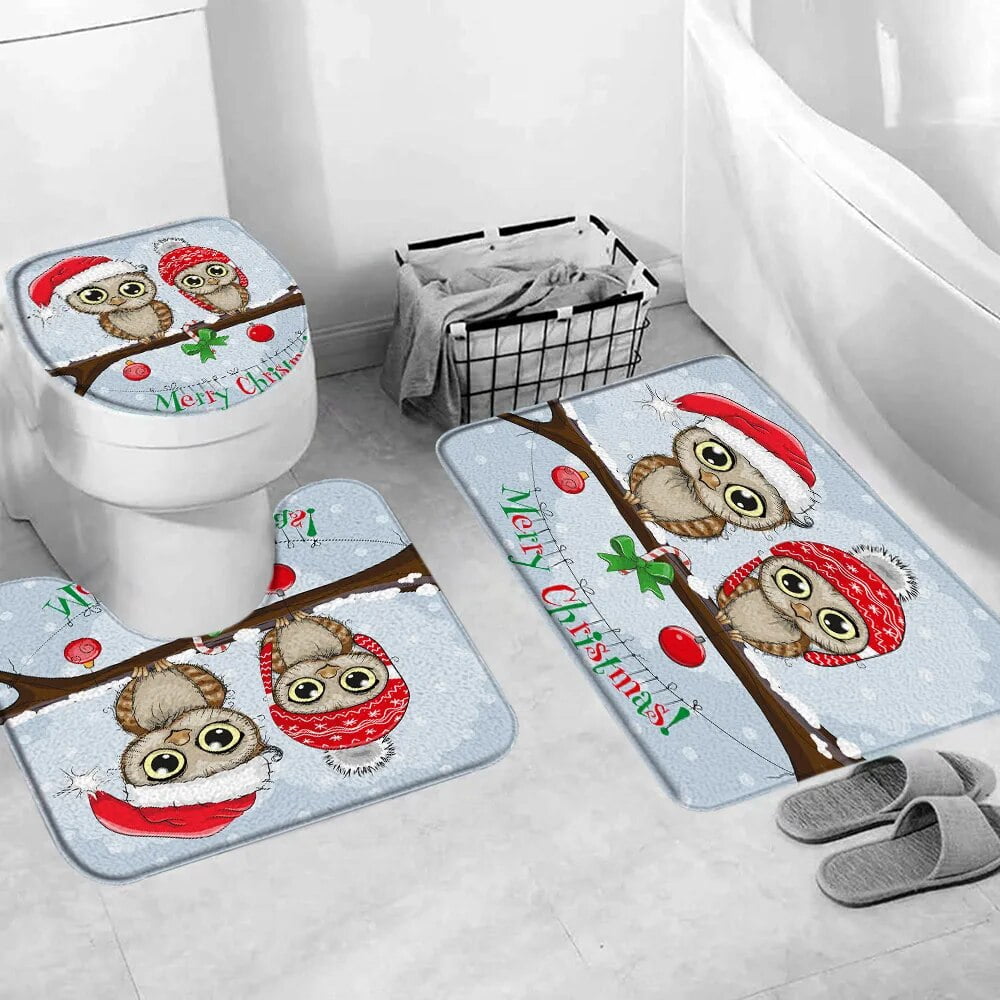 Red Santa Christmas Decor Bathroom Bath Mats Sets Fireplace Snowman ...