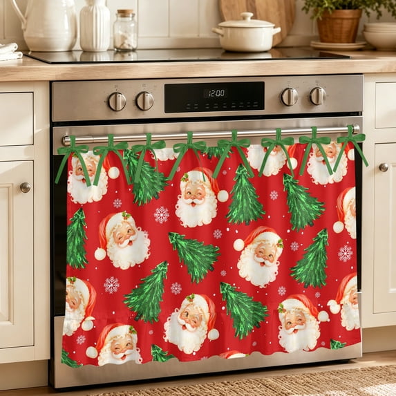 Holiday Kitchen Signs Red Santa Christmas Oven Skirt Curtain, Green Xmas Tree Snowflake Oven ...