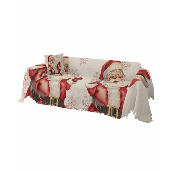 Red Santa Christmas Sofa Couch Covers for 3 Cushion Couch, Washable L Shape Sectional Sofa Covers for Loverseat/Pets/Kids, Winter Snowflake Rustic Xmas Slipcover Blanket Futon Cover 71''x134''