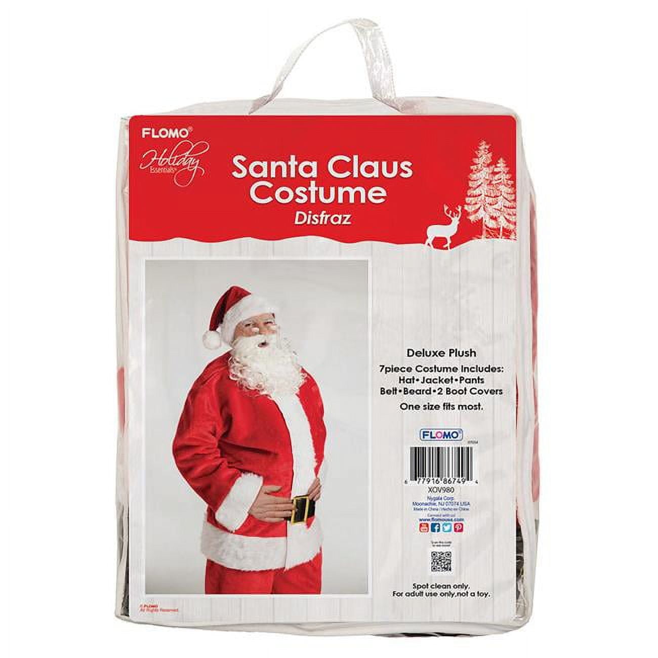 Red Santa Claus Outfit Deluxe Plush Costume Piece Set One Size