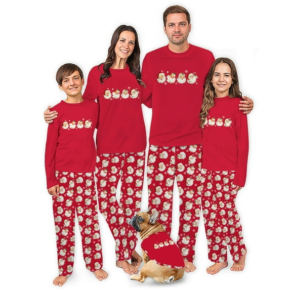 Red Santa Face Matching Christmas Pajamas Family And Dog, 2 Pieces, Size NB - Men 6XL
