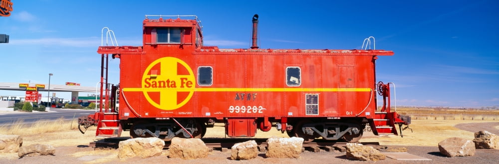 Red Santa Fe caboose Arizona Canvas Art - Panoramic Images (36 x 12)