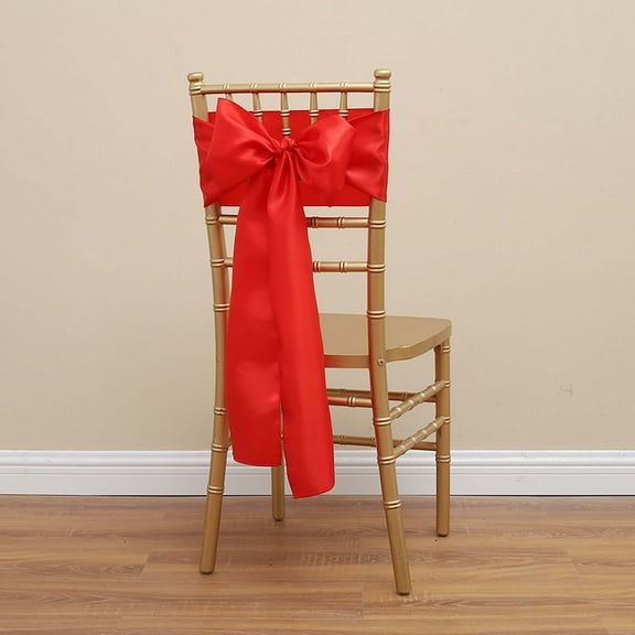 Red Satin Chair Sash for Weddings and Events with Tablecloth Strip – Durable, Reusable Decoration for Banquets, Parties, and Celebrations