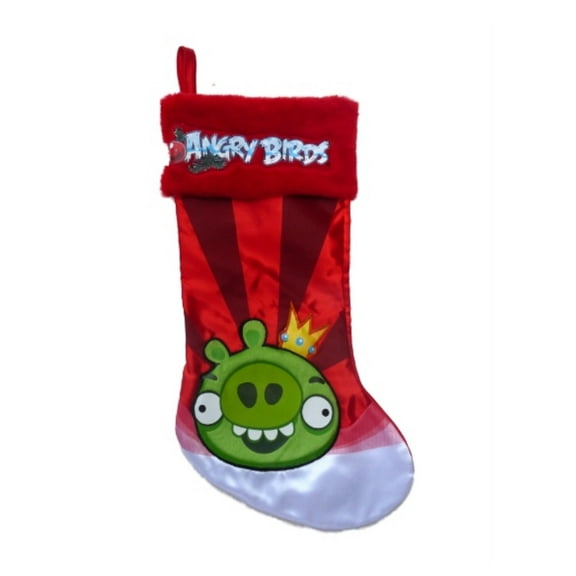 Red Satin & Faux Fur Angry Birds Pig Christmas Stocking