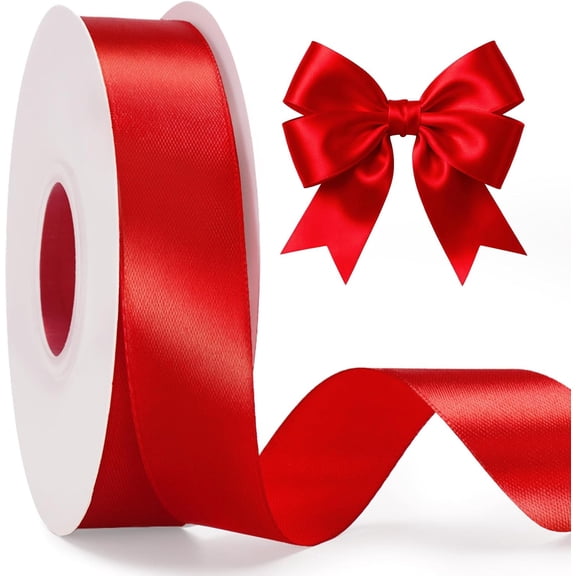 Red Satin Ribbon - 1 Inch x 50 Yards Red Ribbon for Gift Wrapping Flower Bouquet Crafts Wreath Bows Leis Anniversary Wedding Birthday Graduation Mother's Day Christmas Valentine's Day Decor