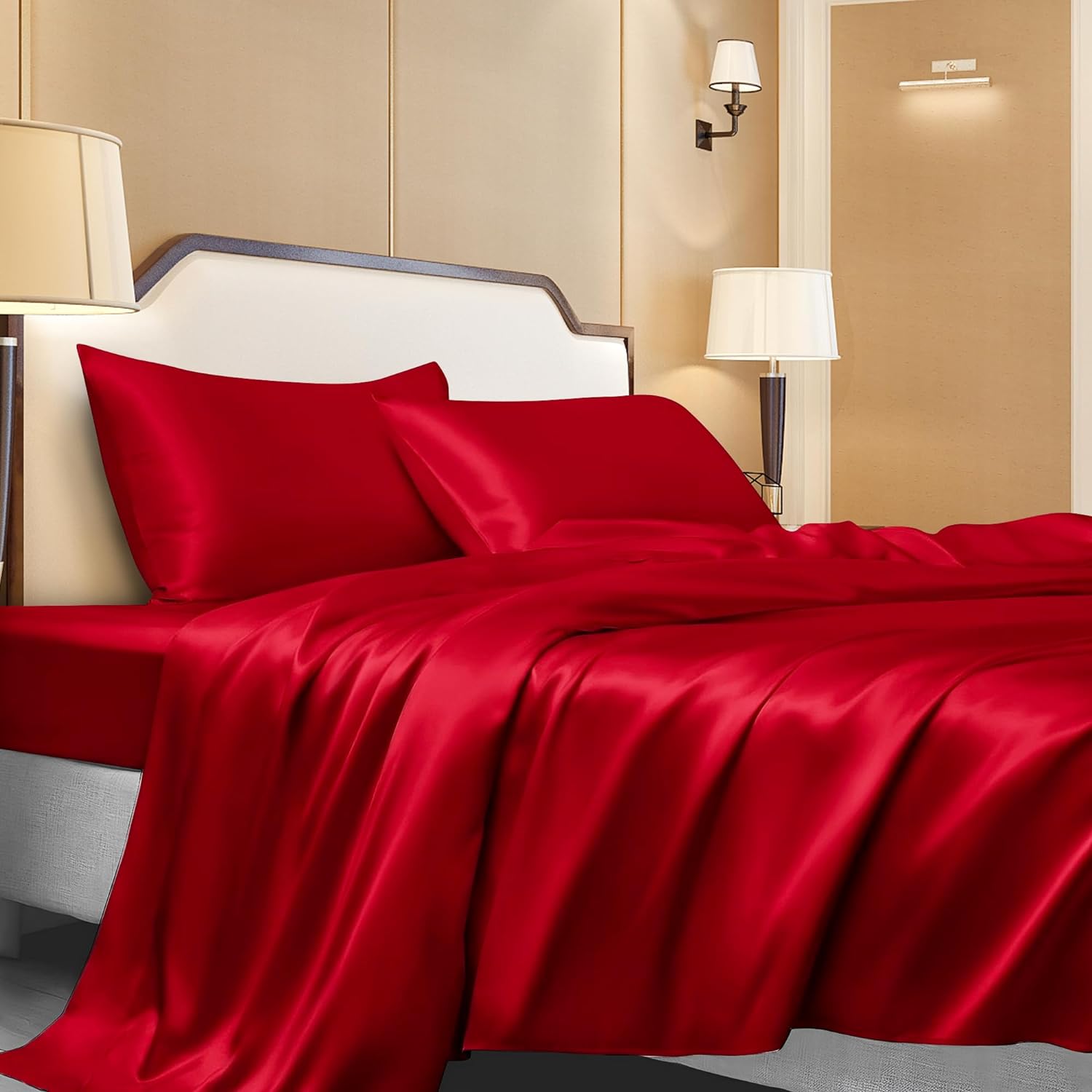 Red Satin Sheets Queen Luxurious 4Piece Red Silk Bed Sheets Silky
