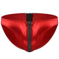 Red Satin Underwear for Men with Zipper Fly - Mens Shiny Briefs, Novelty Fashion Style, Free Size,Size Free Size