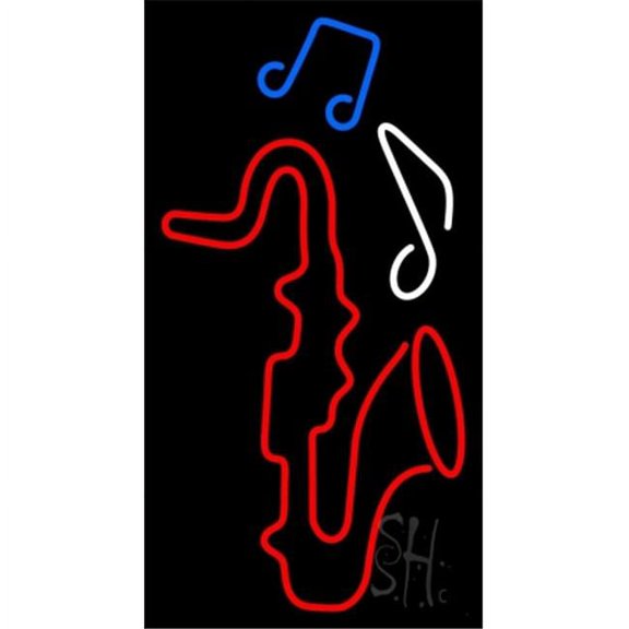 Red Saxophone with Musical Notes 1 Neon Sign, 37 x 3 x 20 in.